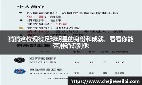 猜猜这位现役足球明星的身份和成就，看看你能否准确识别他